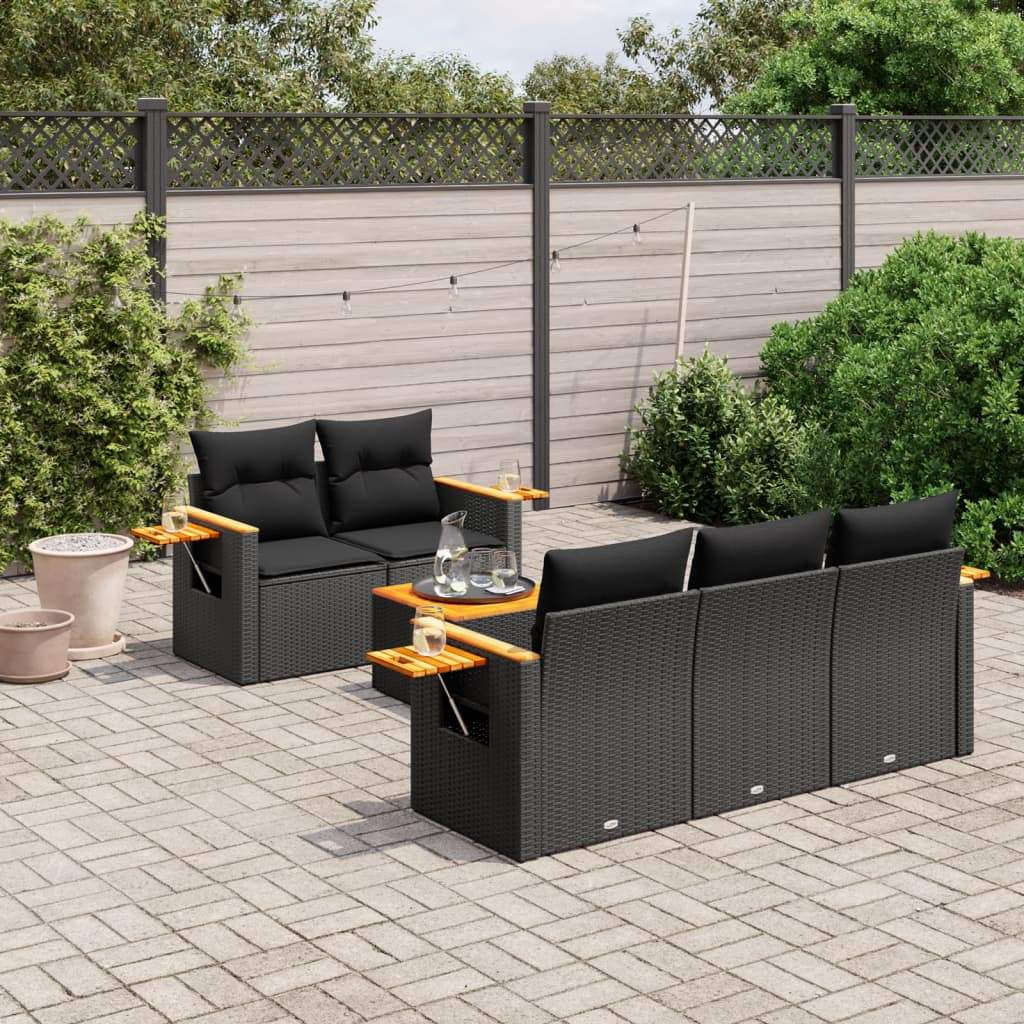 Set Divano da Giardino 6 pz con Cuscini Nero in Polyrattan - homemem39