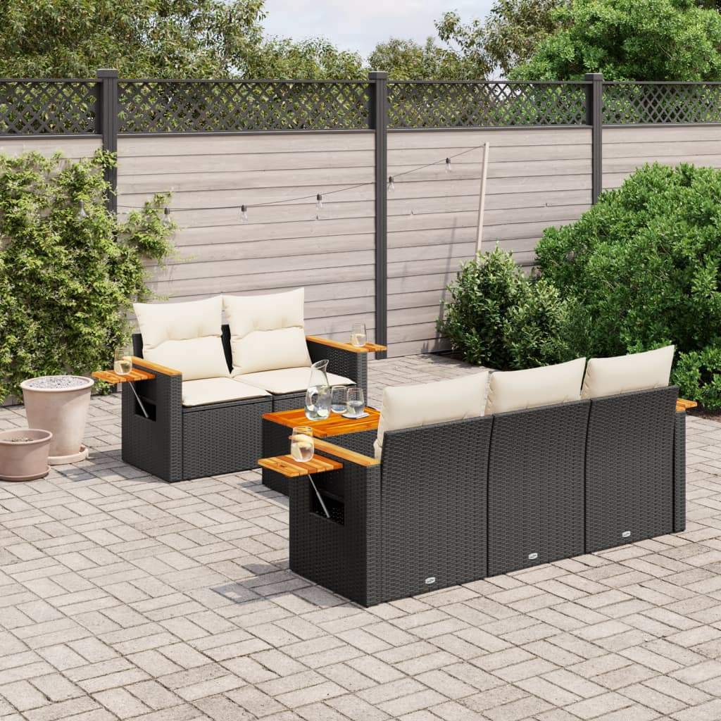Set Divano da Giardino 6 pz con Cuscini Nero in Polyrattan - homemem39