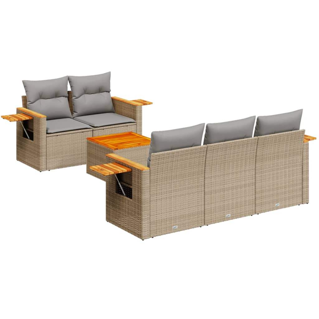 Set Divano da Giardino 6 pz con Cuscini Beige in Polyrattan - homemem39