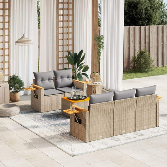 Set Divano da Giardino 6 pz con Cuscini Beige in Polyrattan - homemem39