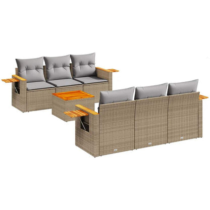 Set Divani da Giardino 7 pz con Cuscini Beige in Polyrattan - homemem39