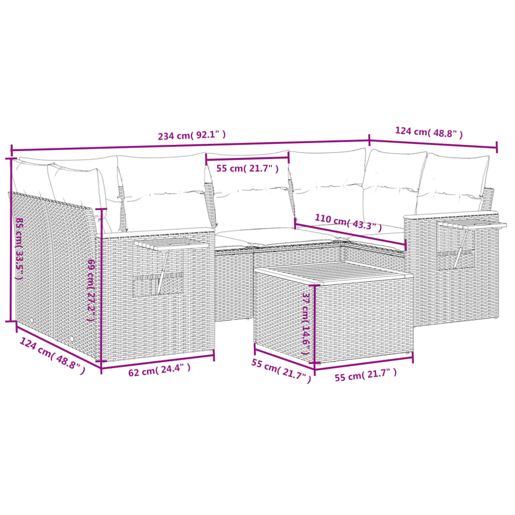 Set Divani da Giardino 7 pz con Cuscini Beige in Polyrattan | homemem39