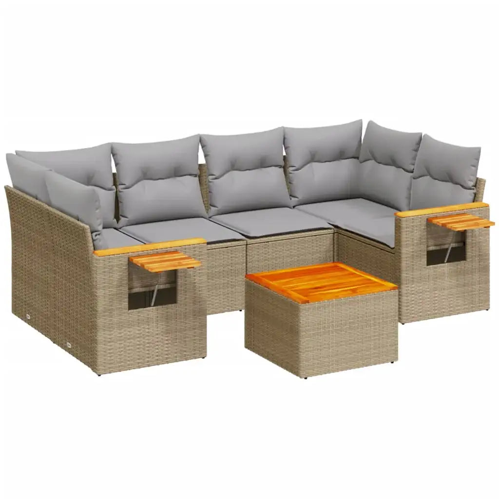 Set Divani da Giardino 7 pz con Cuscini Beige in Polyrattan - homemem39