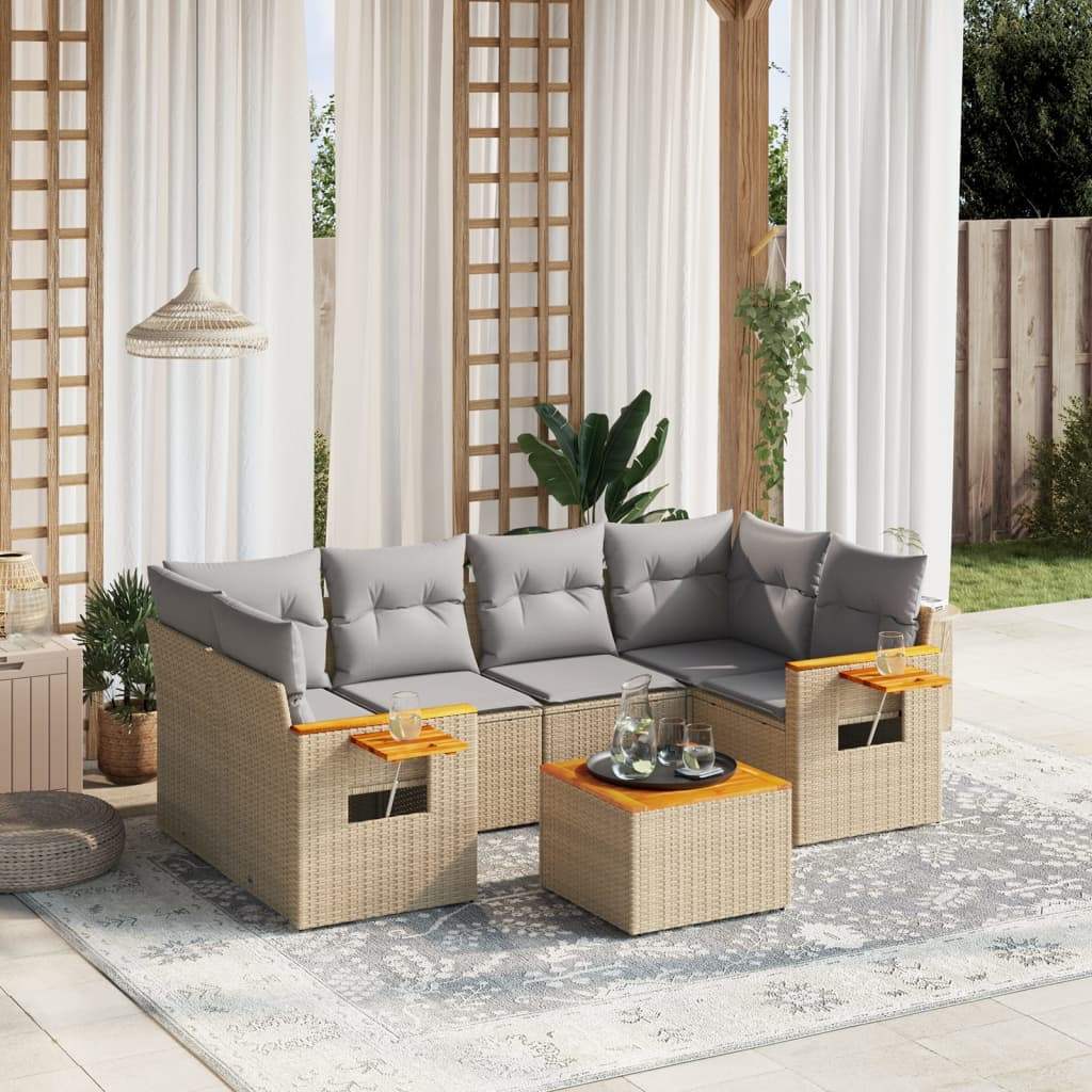 Set Divani da Giardino 7 pz con Cuscini Beige in Polyrattan - homemem39