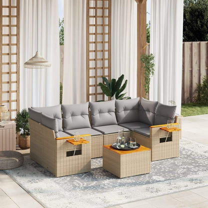 Set Divani da Giardino 7 pz con Cuscini Beige in Polyrattan - homemem39