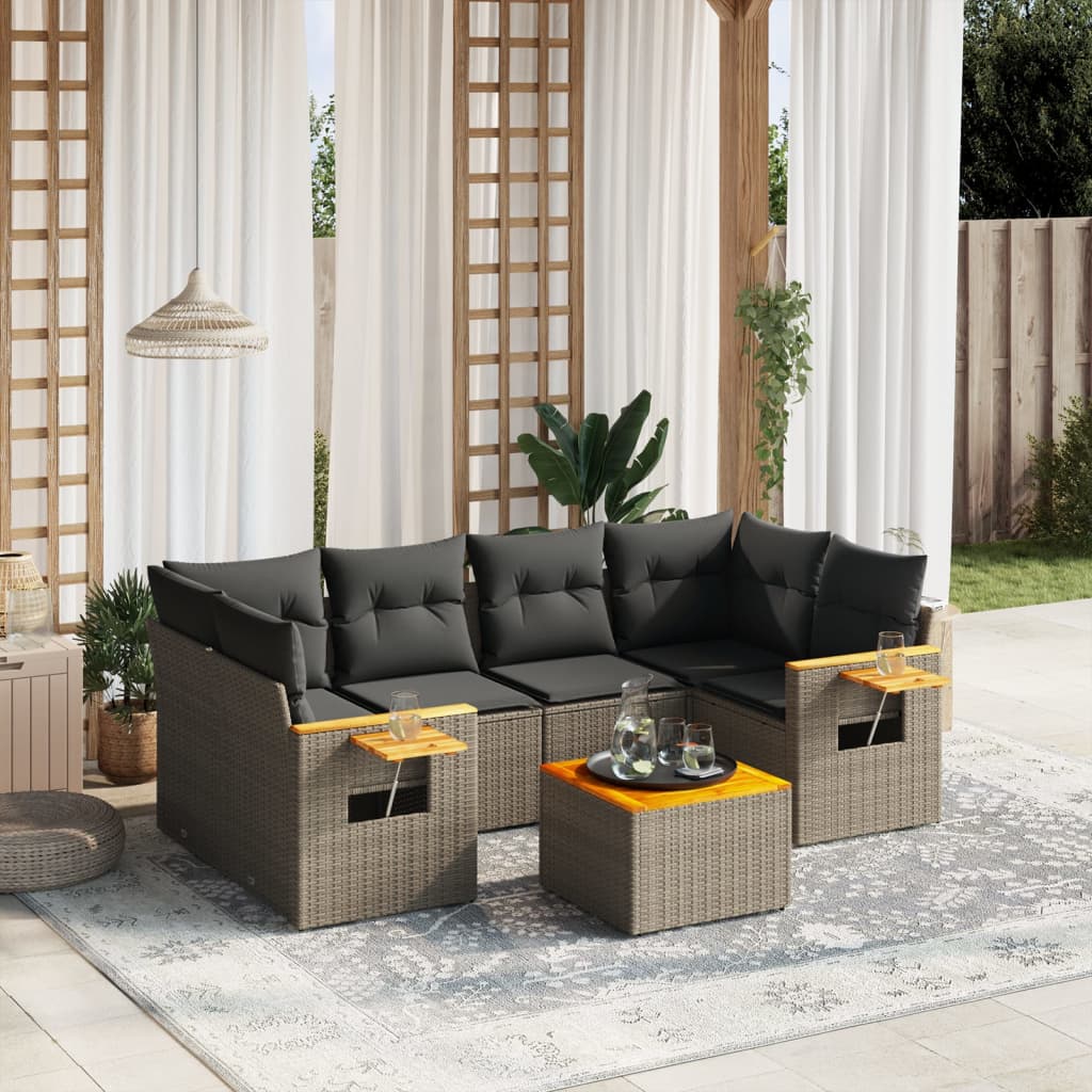 Set Divani da Giardino 7 pz con Cuscini in Polyrattan