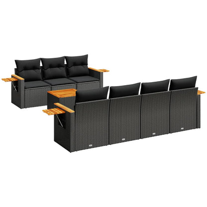 Set Divani da Giardino con Cuscini 8 pz Nero in Polyrattan