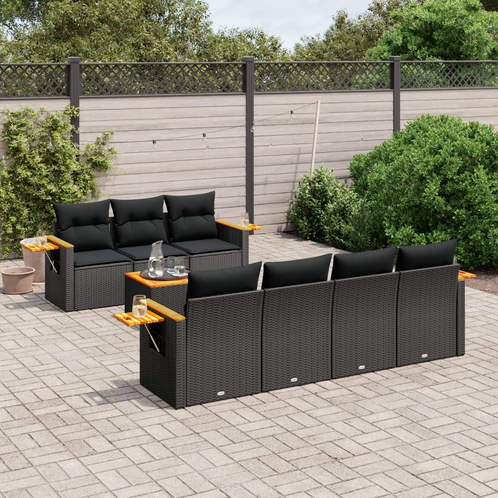 Set Divani da Giardino con Cuscini 8 pz Nero in Polyrattan - homemem39