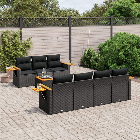 Set Divani da Giardino con Cuscini 8 pz Nero in Polyrattan - homemem39