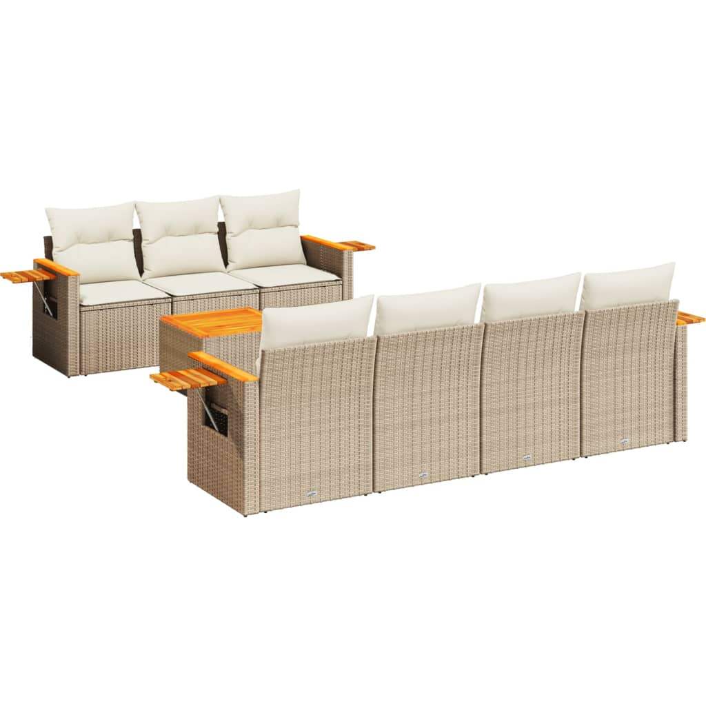 Set Divano da Giardino 8 pz con Cuscini Beige in Polyrattan - homemem39