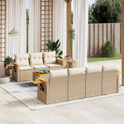 Set Divano da Giardino 8 pz con Cuscini Beige in Polyrattan - homemem39