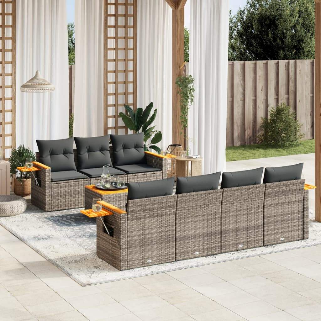 Set Divano da Giardino 8 pz con Cuscini Grigio in Polyrattan - homemem39