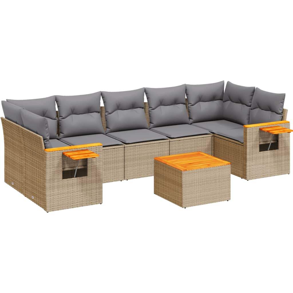 Set Divano da Giardino 8 pz con Cuscini Beige in Polyrattan - homemem39