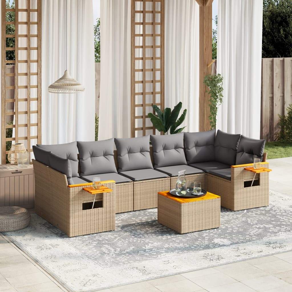 Set Divano da Giardino 8 pz con Cuscini Beige in Polyrattan - homemem39