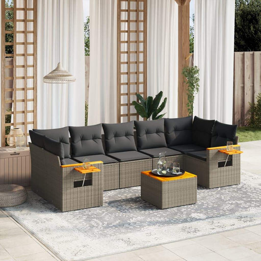 Set Divano da Giardino 8 pz con Cuscini Grigio in Polyrattan - homemem39