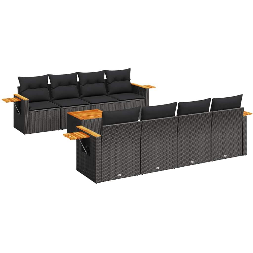 Set Divani da Giardino 9 pz con Cuscini Nero in Polyrattan - homemem39