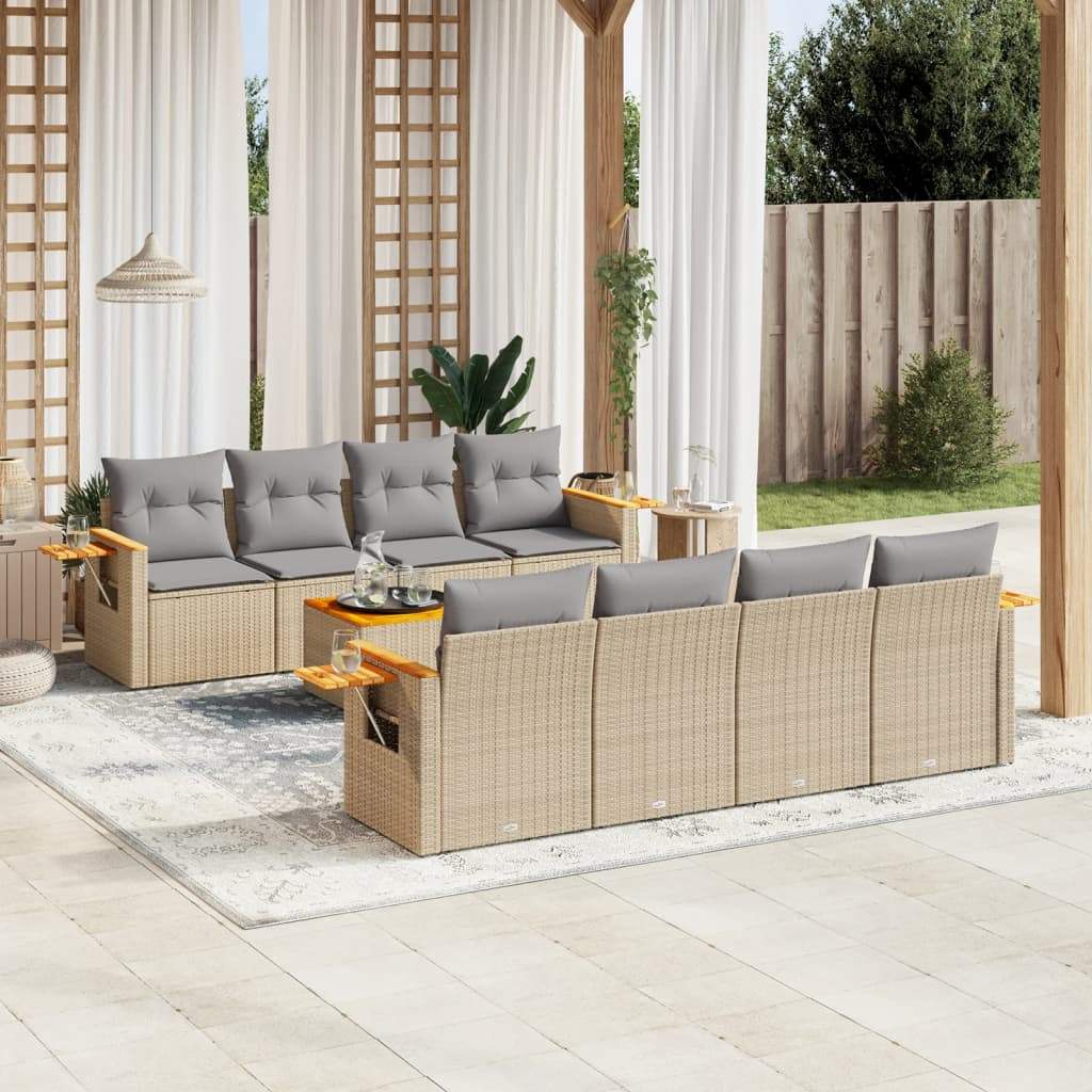 Set Divano da Giardino 9 pz con Cuscini Beige in Polyrattan - homemem39