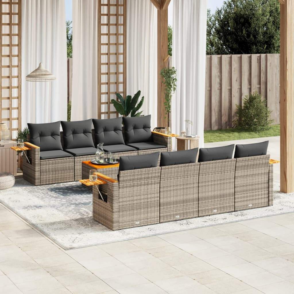 Set Divano da Giardino 9 pz con Cuscini Grigio in Polyrattan - homemem39
