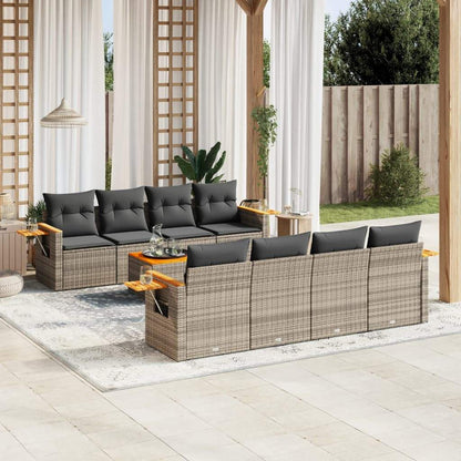 Set Divano da Giardino 9 pz con Cuscini Grigio in Polyrattan - homemem39