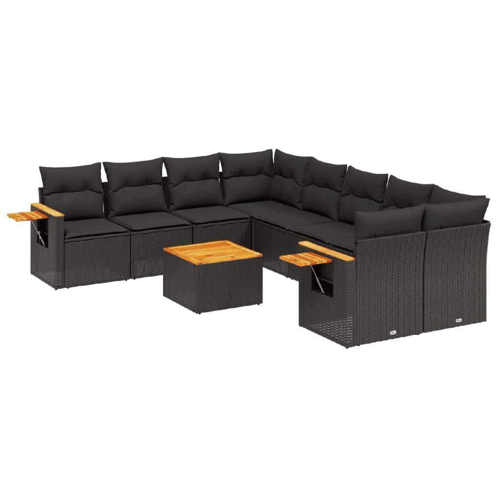 Set Divani da Giardino 9 pz con Cuscini Nero in Polyrattan - homemem39