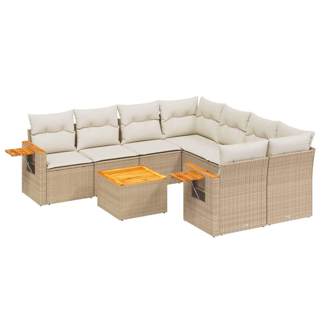 Set Divano da Giardino 9 pz con Cuscini Beige in Polyrattan - homemem39