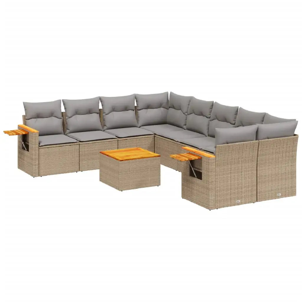 Set Divano da Giardino 9 pz con Cuscini Beige in Polyrattan - homemem39