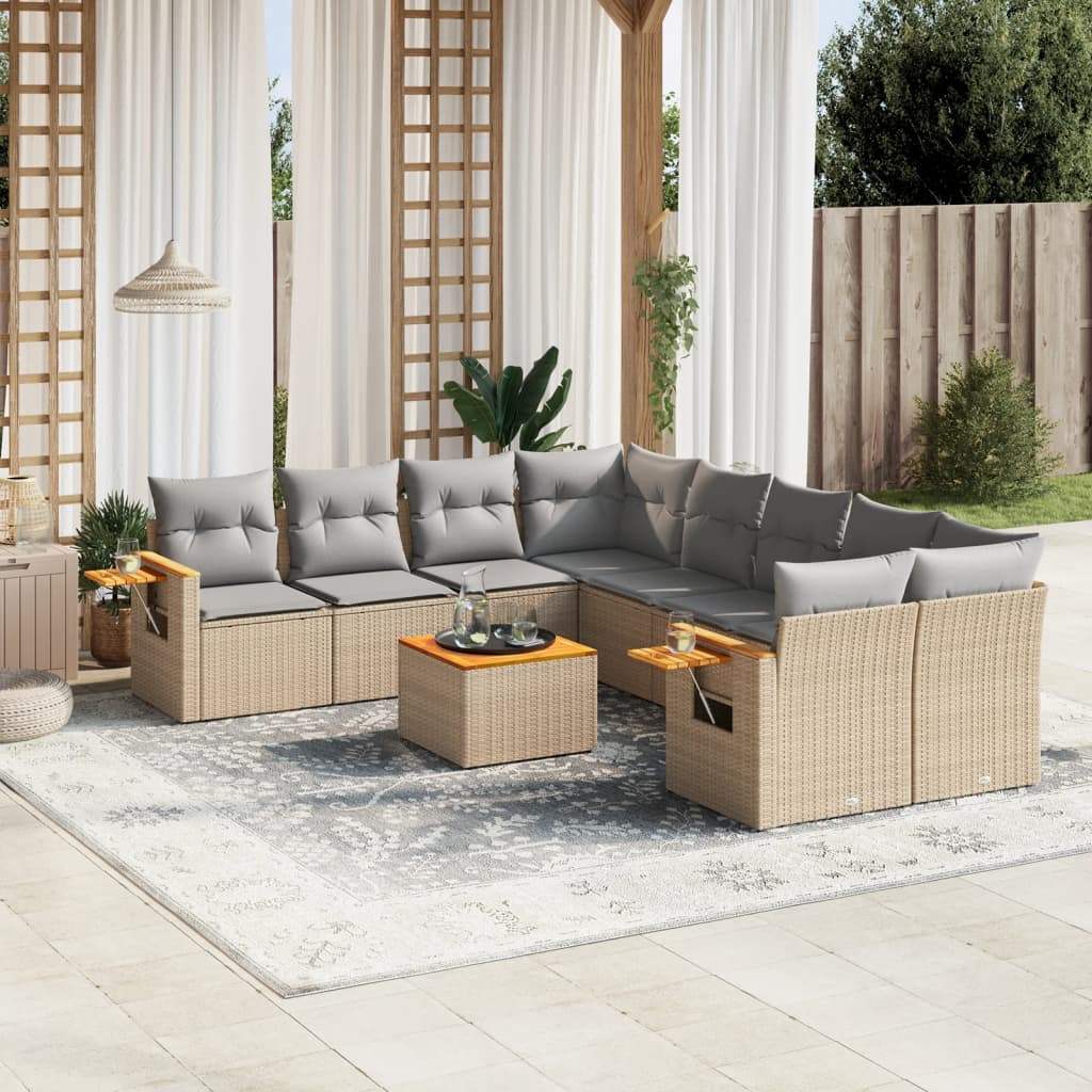 Set Divano da Giardino 9 pz con Cuscini Beige in Polyrattan - homemem39