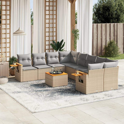 Set Divano da Giardino 9 pz con Cuscini Beige in Polyrattan - homemem39