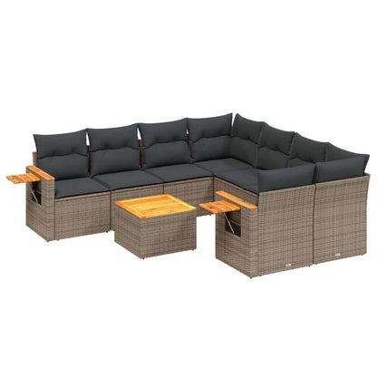 Set Divano da Giardino 9 pz con Cuscini Grigio in Polyrattan - homemem39