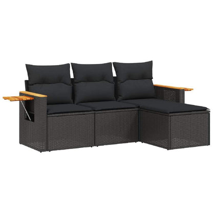 Set Divani da Giardino 4 pz con Cuscini Nero in Polyrattan - homemem39