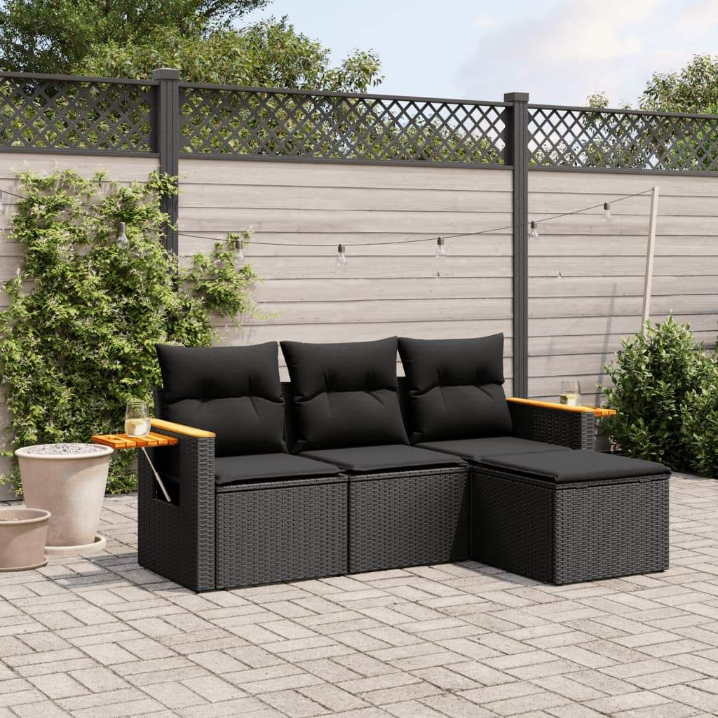 Set Divani da Giardino 4 pz con Cuscini Nero in Polyrattan - homemem39