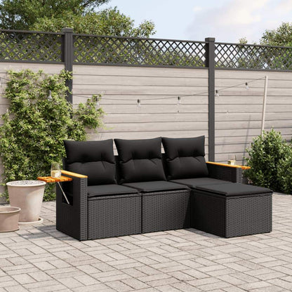 Set Divani da Giardino 4 pz con Cuscini Nero in Polyrattan - homemem39
