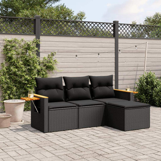 Set Divani da Giardino 4 pz con Cuscini Nero in Polyrattan - homemem39