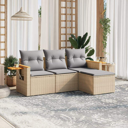 Set Divano da Giardino 4 pz con Cuscini Beige in Polyrattan - homemem39