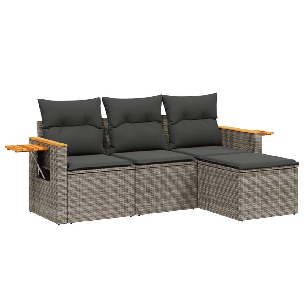 Set Divani da Giardino 4 pz con Cuscini in Polyrattan Grigio - homemem39