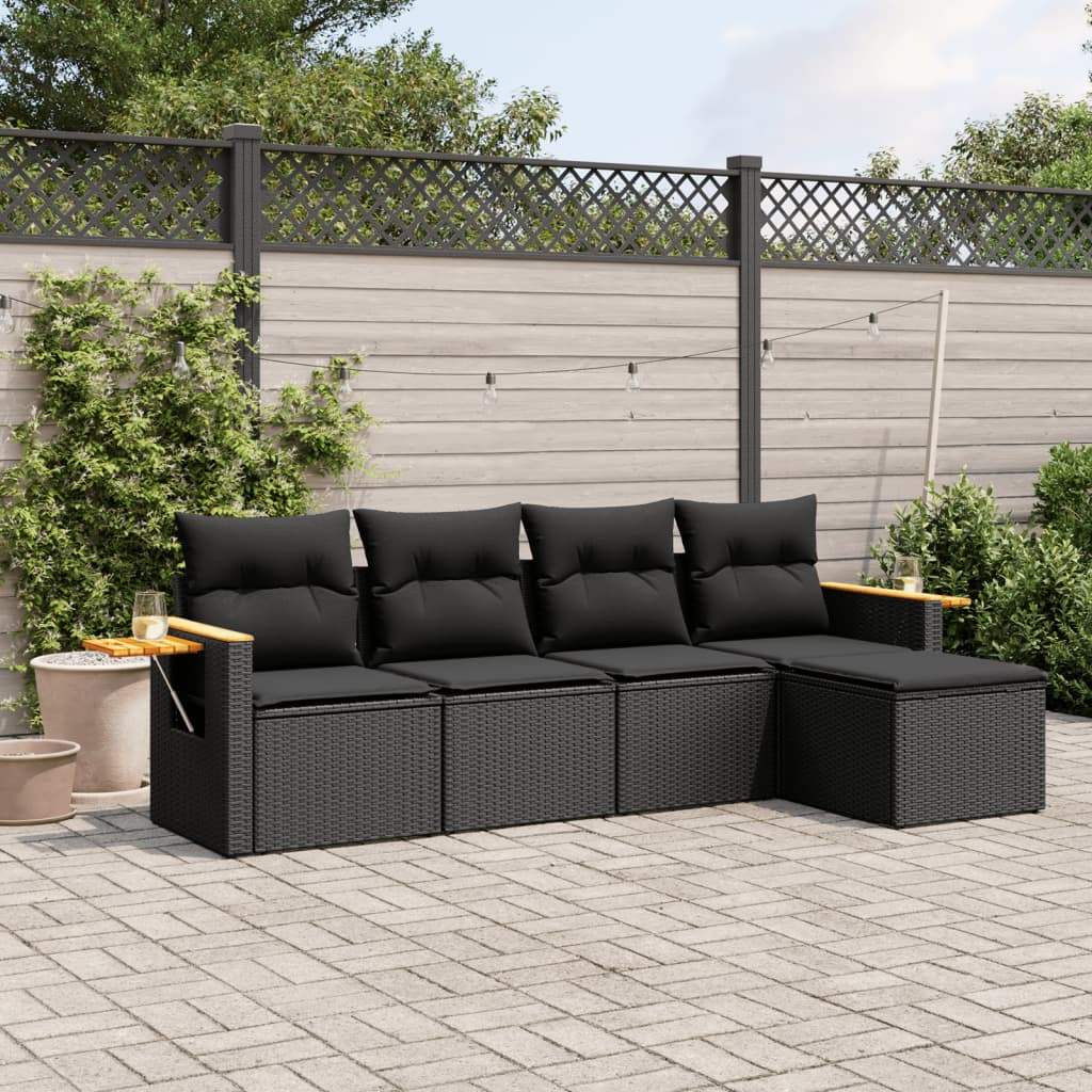 Set Divani da Giardino 5 pz con Cuscini in Polyrattan Nero - homemem39