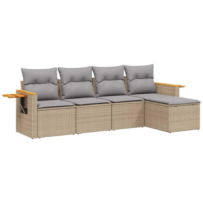 Set Divano da Giardino 5 pz con Cuscini Beige in Polyrattan - homemem39