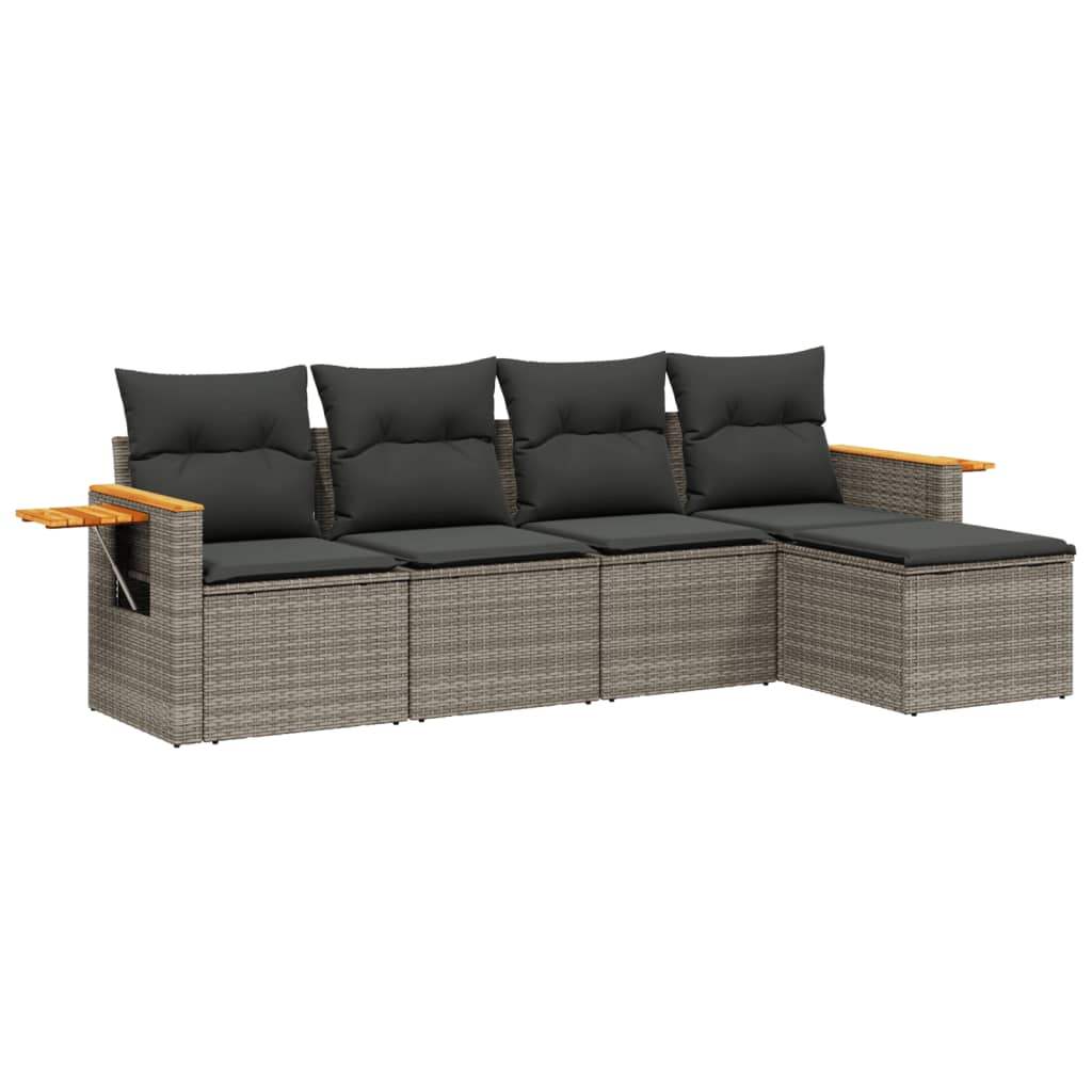 Set Divano da Giardino 5 pz con Cuscini Grigio in Polyrattan - homemem39