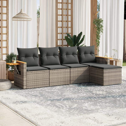 Set Divano da Giardino 5 pz con Cuscini Grigio in Polyrattan - homemem39