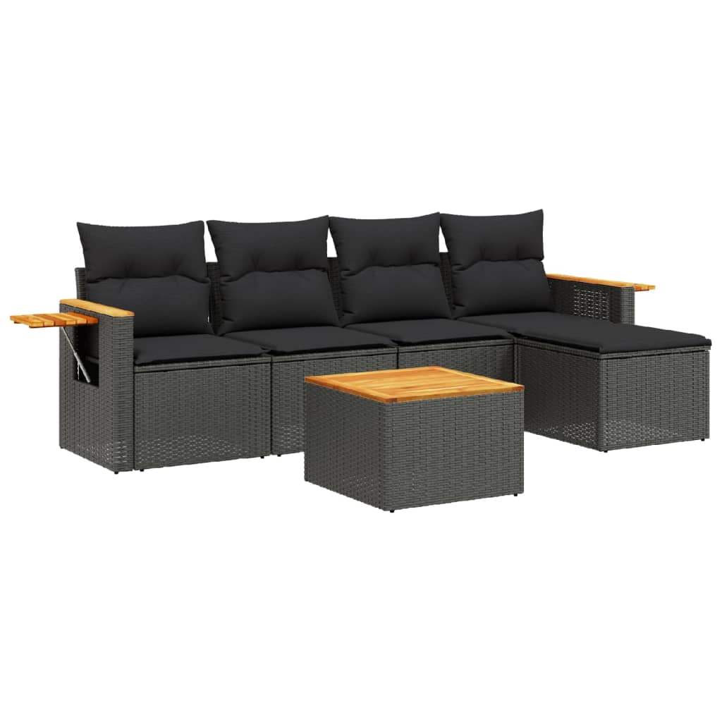 Set Divano da Giardino 6 pz con Cuscini Nero in Polyrattan - homemem39