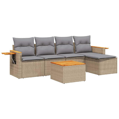 Set Divano da Giardino 6 pz con Cuscini Beige in Polyrattan - homemem39