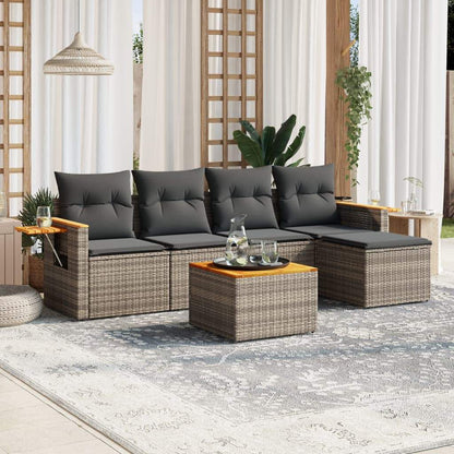 Set Divano da Giardino 6 pz con Cuscini Grigio in Polyrattan - homemem39
