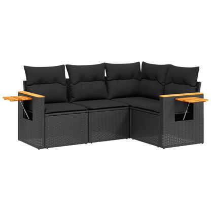 Set Divani da Giardino 4 pz con Cuscini Nero in Polyrattan | homemem39