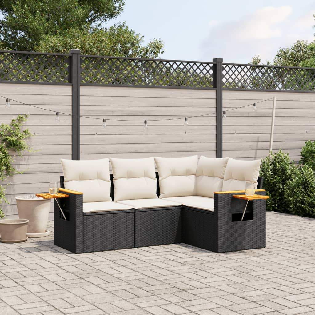 Set Divani da Giardino 4 pz con Cuscini Nero in Polyrattan - homemem39