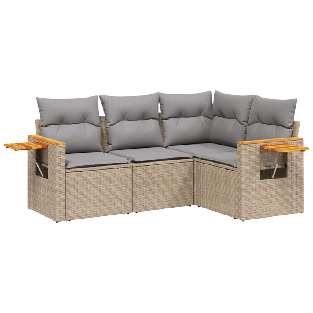 Set Divano da Giardino 4 pz con Cuscini in Polyrattan