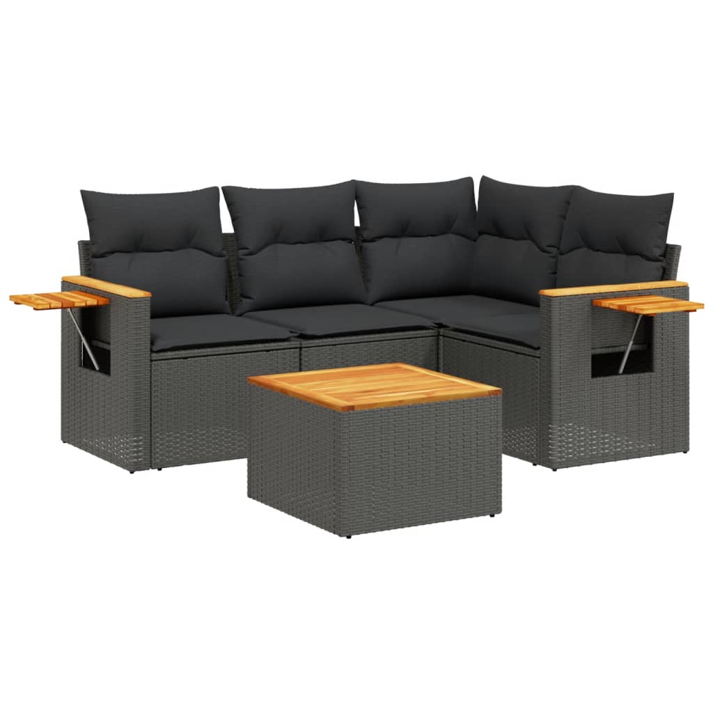 Set Divani da Giardino 5 pz con Cuscini in Polyrattan Nero