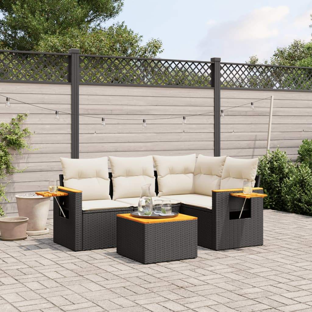 Set Divani da Giardino 5 pz con Cuscini in Polyrattan Nero - homemem39