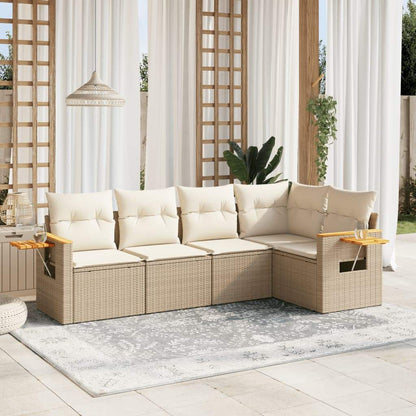 Set Divano da Giardino 5 pz con Cuscini Beige in Polyrattan - homemem39