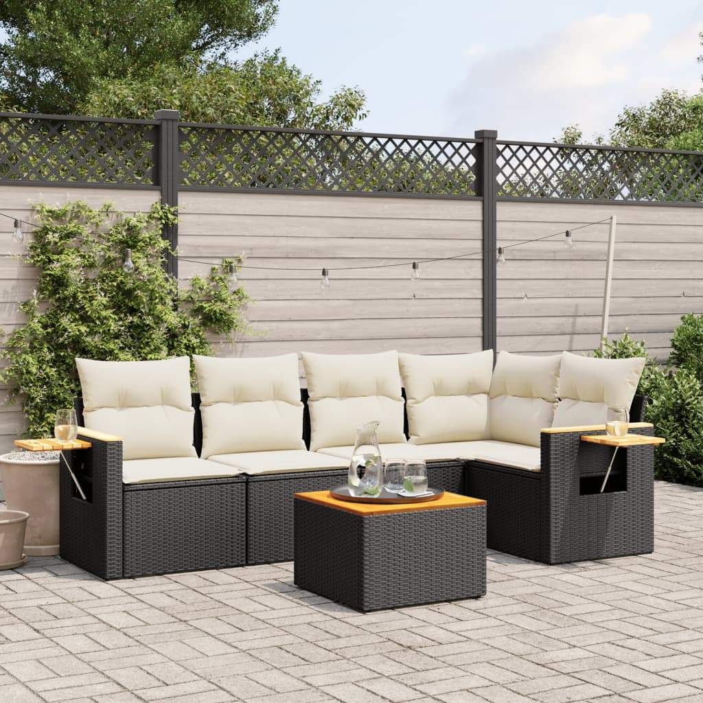 Set Divano da Giardino 6 pz con Cuscini Nero in Polyrattan - homemem39
