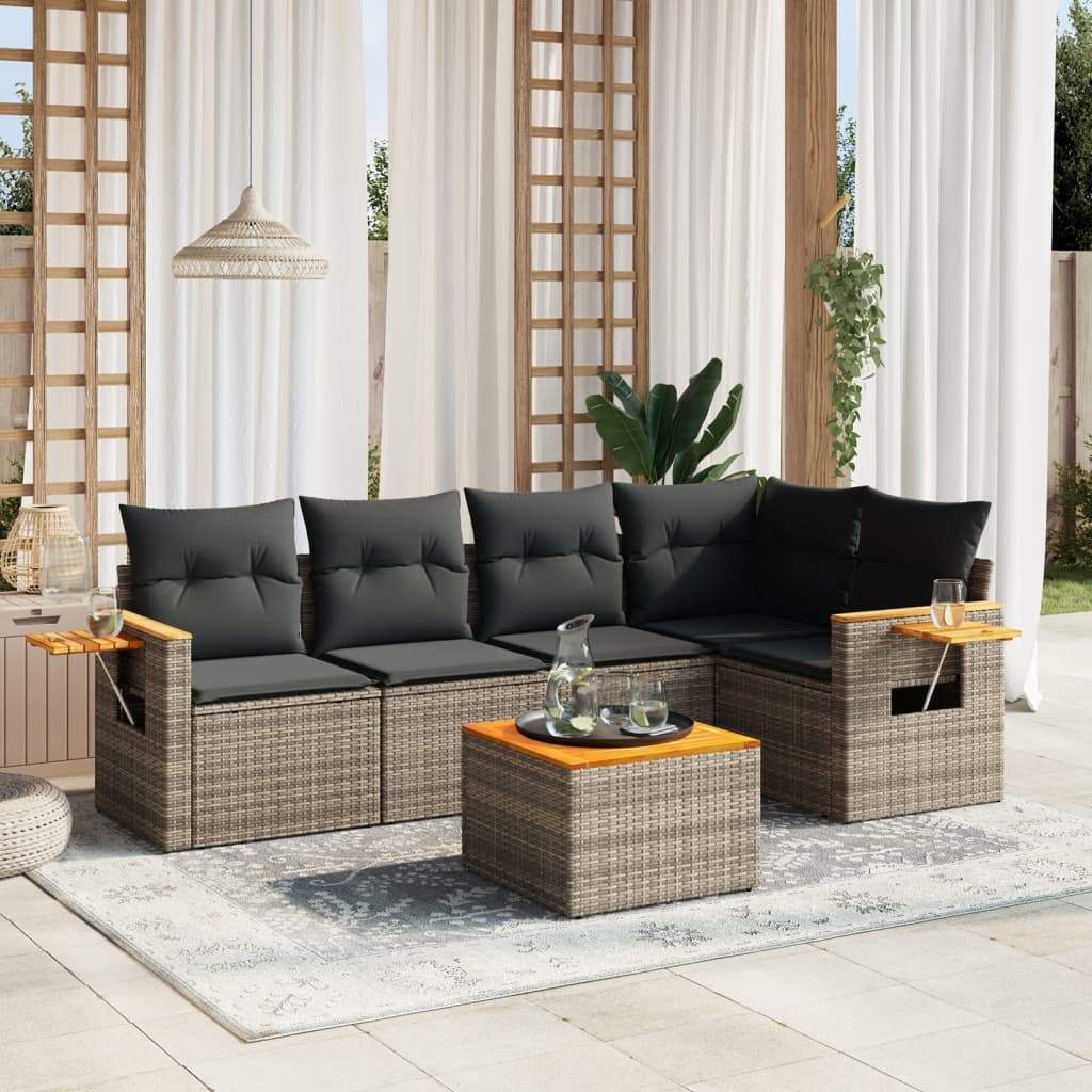 Set Divano da Giardino 6 pz con Cuscini Grigio in Polyrattan - homemem39
